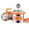 BACOENG 1 1/2 Gallon 3.6 CFM Tempered Glass Lid Vacuum Chamber with Pump, Stainless Steel Degassing Chamber Kit for Resin, Silicone, Epoxies, Stabilizing Wood and Making Fish Baits