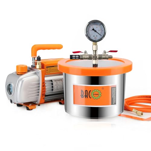 BACOENG 1 1/2 Gallon 3.6 CFM Tempered Glass Lid Vacuum Chamber with Pump, Stainless Steel Degassing Chamber Kit for Resin, Silicone, Epoxies, Stabilizing Wood and Making Fish Baits