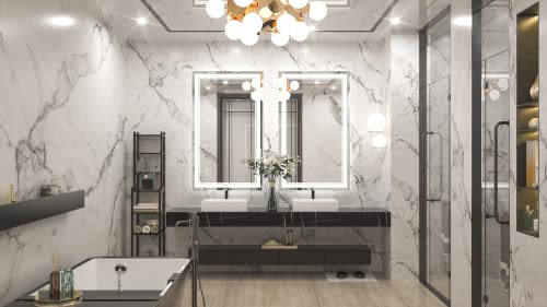 Keonjinn 40 x 24 in LED Bathroom Mirror with Lights, Dimmable 6000K Lights, LED Vanity Mirror, Wall Mounted Anti-Fog Mirror, UL Listed LED Driver, HD Tempered Glass(Horizontal/Vertical)