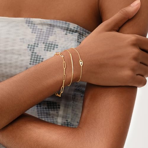 Image of MEVECCO Bracelet for Women 14K Gold Plated Dainty Chain Simple Jewelry Cute Handmade Minimalist for Her