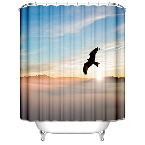 Rideau de douche 180x200cm motif aigle azur en polyester imperméable KnSam