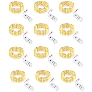 btfarm 12 Stück Lichterkette Batterie mit Timer 3 Modi, 2M 20 LED Silberdraht Mini Lichterketten Klein, Batteriebetrieben Lichterkette Draht für Innen Weihnachten Hochzeit Party Deko (Warmweiß)