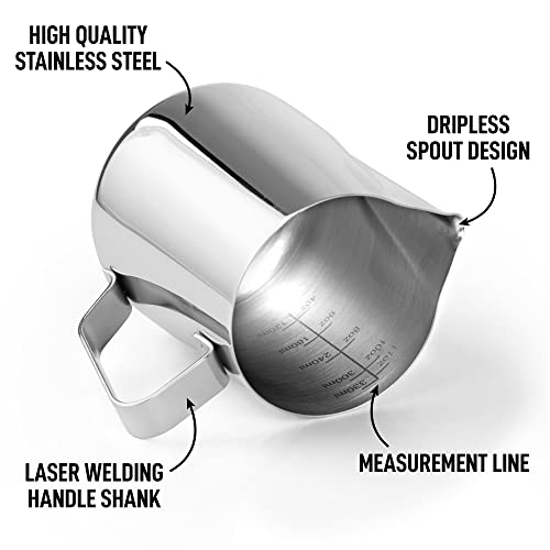12Oz/350Ml Milk Frothing Pitcher Stainless Steel – Best Milk Frother Steamer Cup - Easy To Read Creamer Measurements Inside - Foam Making For Coffee Matcha, Chai, Cappuccino, Lattes #TOP3