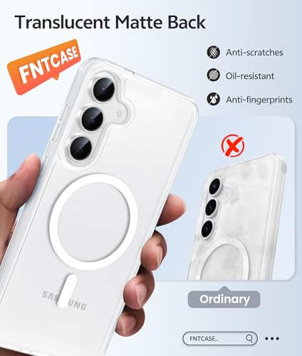 Image of FNTCASE for Samsung Galaxy S25 FE Case: Magnetic Translucent Matte Military Grade Drop Proof Protection Cell Phone Cover - Slim Rugged Durable Shockproof Protective S25Fe Cases (White-6.7 inch)