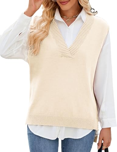Image of Zontroldy Women's 2025 Lightweight V-Neck Knit Sweater Vest Sleeveless Ribbed Casual Tank Top Spring Business Casual Pullover