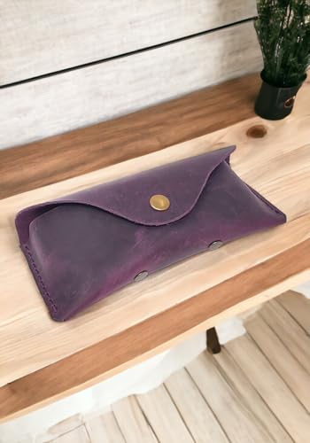 Image of Leather Eyeglass Case -Glasses Case - Sunglass Case - Genuine Leather Eyeglasses Case with Snap Closure