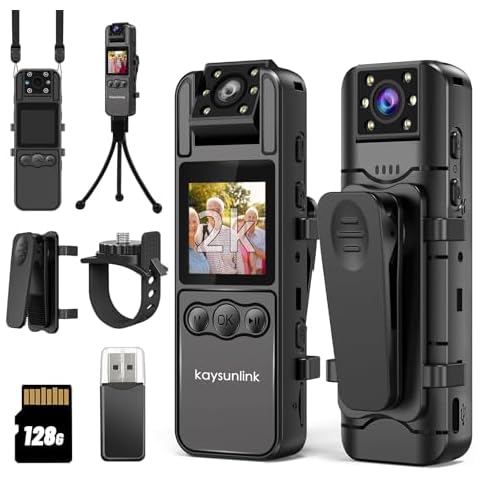 kaysunlink Body Camera with 1.4” Screen Audio and Auto Video Night Vision 1440P UHD Mini Police Wearable Body Worn Cam Portable Small Personal Camcorder Sport Action Outdoor Video Recorder (2K-128GB) Cover