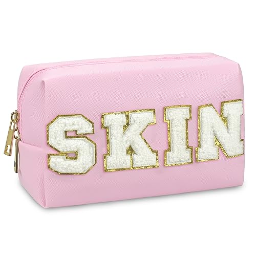 Gosuoa Preppy Makeup Bag Skincare Bag PU Leather Portable Waterproof Preppy Stuff for Travel Toiletry Bag Makeup Bag for Girls Women