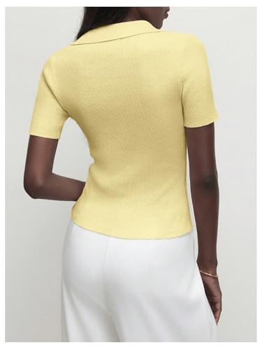 Floerns Women's Short Sleeve Sweaters Button Collared Knit Fitted Pullover Tops3