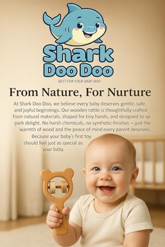 Image of Shark Doo Doo Neem Wood Baby Teether Combo of 3 Rattle | Organic & Handcrafted | Chemical-Free, Paint-Free, Antibacterial Teething Toy for Babies