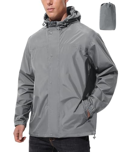 Image of UIQUR Mens Lightweight Rain Jacket Waterproof Windbreaker Packable Rain Coat with Hood for Golf Running Hiking Travel