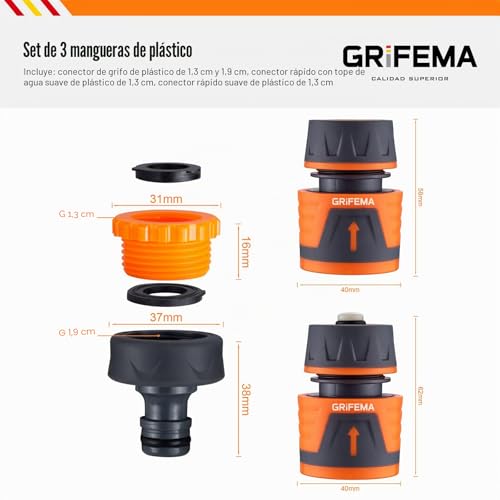 Miniatura 2 de Grifema Ge1103 Kit De Conector De Manguera De Jardín Que Incluye Conector Waterstop De 1 2 , Acoplamiento Rápido De 1 2 Y Accesorios Hembra Premium De 1 2 - 3 4 Gris - Naranja