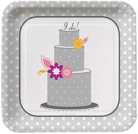 8-Count Large Square Paper Banquet Plates, I Do Cake