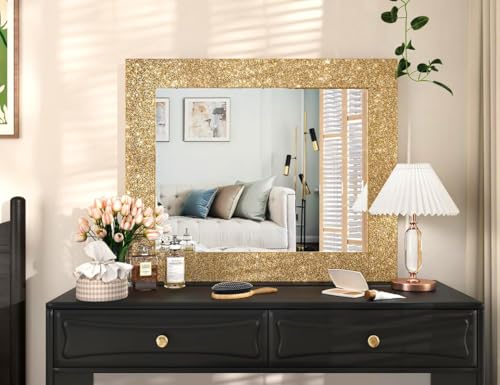 Image of Champagne Golden Glitter Wallpaper Border Peel and Stick Glitter Contact Paper Self Adhesive Removable Sparkle Wallpaper Sticker for Cabinets DIY Crafts Mirror Border 8x180 Inch