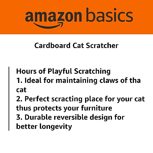 Image of Amazon Basics Cat Scratch Pad With Catnip | For Indoor Cats & Kittens | Double-Sided Corrugated Cat Scratcher Cardboard | 15 x 8.9 x 3 cm | Brown and White