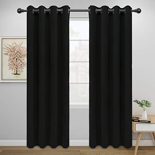 Image of Easy-Going Blackout Curtains for Bedroom, Solid Thermal Insulated Grommet and Noise Reduction Window Drapes, Room Darkening Curtains for Living Room, 2 Panels (52x84 in,Black)
