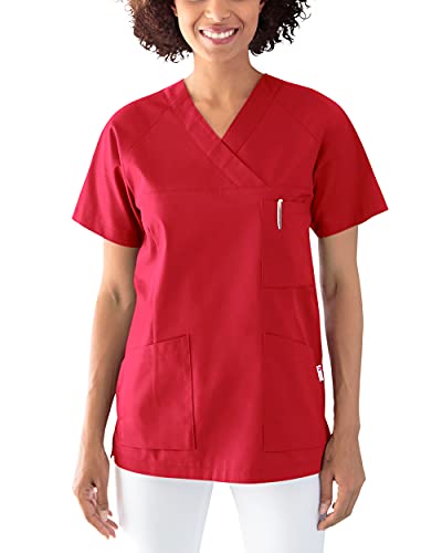 CLINIC DRESS Schlupfkasack Kasack Damen für Krankenpflege und Altenpflege 50% Baumwolle 95 Grad Wäsche rot, XL