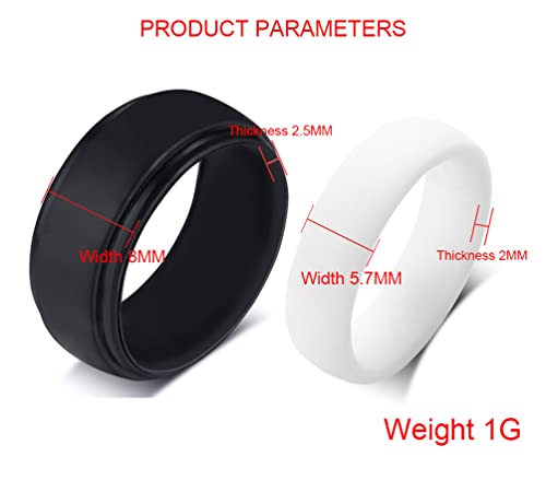 8MM+6MM Personalized Rubber Matching Silicone Rings Step Edge & Dome with Red Heart Comfortable Engagement Gift His & Hers Wedding Band, Silicone Rings for Couples, Standard US Size 4 to 122