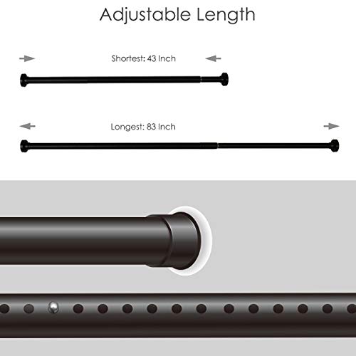 Prodigen Tension Curtain Rod,No Drilling Adjustable Tension Rod for Kitchen,Bathroom,Window,Bedroom,Balcony,Cupboard, Wardrobe, Bookshelf Room Divider Tension Rod Black 43-83 Inch - Thumbnail 4
