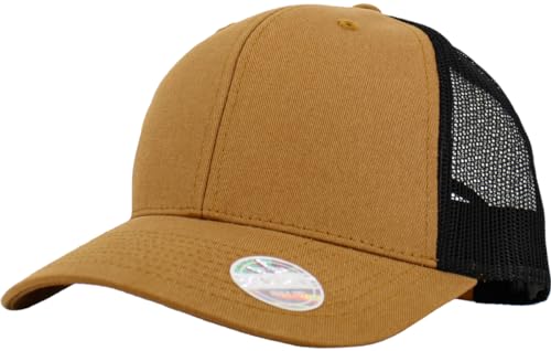 Image of KBETHOS Classic 6 Panel Cotton Twill Mesh Trucker Cap with Adjustable Snapback, Tim-BLK