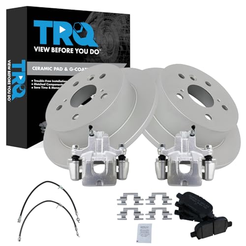 Image of TRQ Rear Brake Pad & Rotor Kit Ceramic Premium G-Coated Compatible with 2005 Toyota Avalon