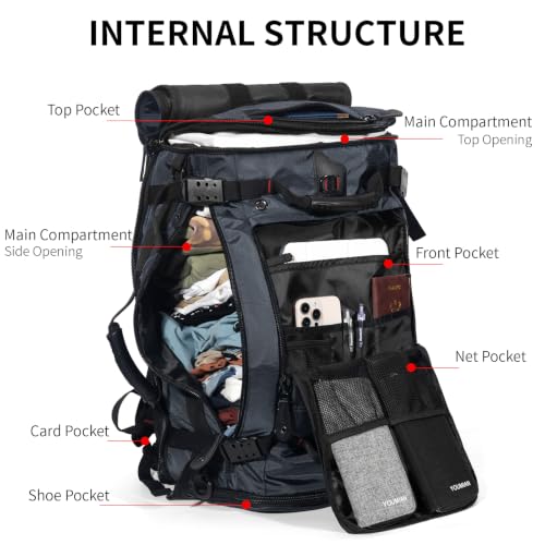 Image of YOUMIAN Large Capacity For Travel Hiking Sports Carry On Backpack Durable Convertible Duffle Bag Laptop airplane (Blue Checkered, 60L-Large DualMainOpening)
