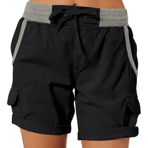 Pantalones cargo cortos de mujer con cintura alta y cordón ajustable para verano