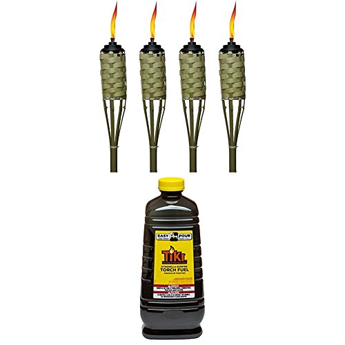 TIKI Brand 57-inch Luau Bamboo Torch - 4 pack & 64 oz. Citronella Scented Torch Fuel with Easy Pour System