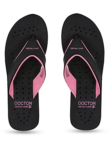 DOCTOR EXTRA SOFT Chappal Care Orthopaedic and Diabetic Comfort Doctor Flip-Flop and House Slipper's para mujer, Negro-Rosa, 7 UK