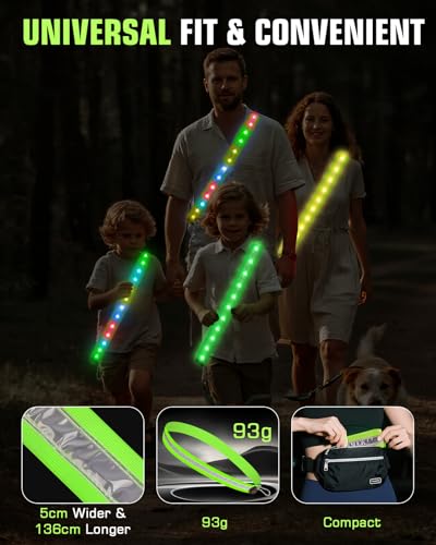 Zacro LED Reflective Sash Light Up Vest for Night Walking with 5 Colors & 3 Light Modes, Rechargeable High Visibility Neon Safety Gear for Men Women Dog Walking - Thumbnail 4