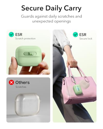 Image of ESR for AirPods Pro 3 Case (2025), Compatible with AirPods Pro 3 (USB-C Cable), MagSafe Ready, Magnetic Lid Lock, Full Drop Protection Cover with Lanyard, Light Green