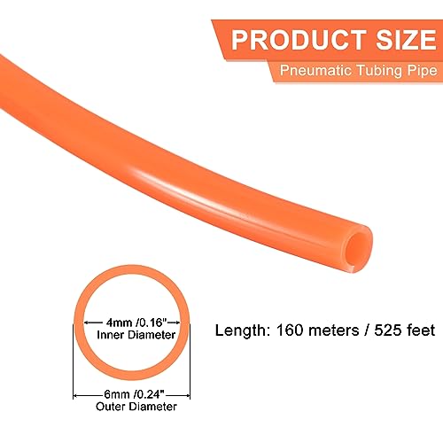 Image of MECCANIXITY Pneumatic Tubing Pipe, 6mmx4mm 525ft 160 Meters PU Air Line Tubing Hose Tube Red for Fluid Transfer Air Compressor