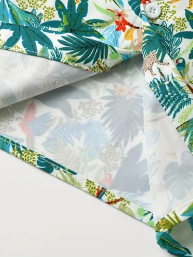 Image of Niren Enterprise Boy's Casual Cotton Regular Fit Leaf Printed Half Sleeve Button Down Shirt with Spread Collar Standard Length Summer Wear