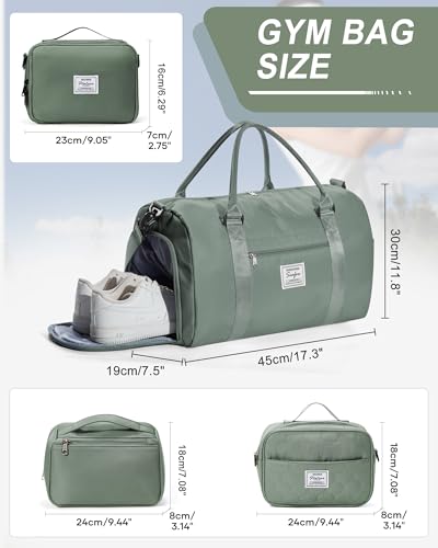 Image of Gym Bag Womens Mens with Shoes Compartment Travel Duffel Bag for Women for Plane Sport Gym Tote Bags Swimming Yoga Weekend Overnight Carry on Bag Hospital Holdalls 4Pcs Set Dark Green
