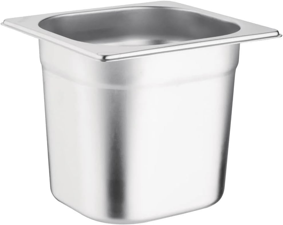 Vogue Gastronorm Pan 1/6, Stainless Steel Tray, Depth: 150 mm, Capacity: 2.2 Litres, Hot and Cold Food Storage Container, Bain Marie Compatible, Lid Sold Separately, K992