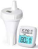 Grillum Wireless Pool Thermometer Floating Easy Read, IPX8 Waterproof Digital Water Temperature Monitor, Instant Display with 2 Sealing Wrenches for Swimming Pool, Spa, Hot Tub, Cold Plunge