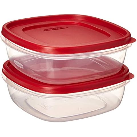 Rubbermaid Easy Find Lid Square 9-Cup Food Storage 2 Containers, Red Cover