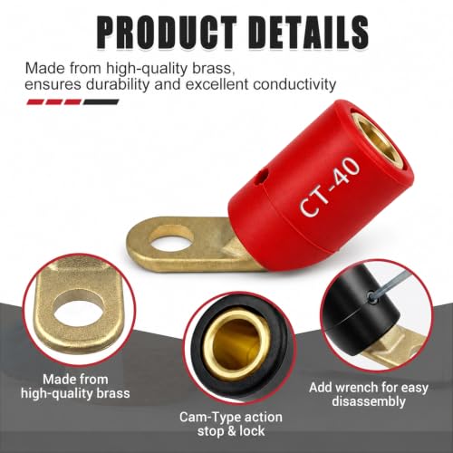 Image of 2PC CT-40FA Welding Terminal Connector, Welding Lug Connector Black & Red