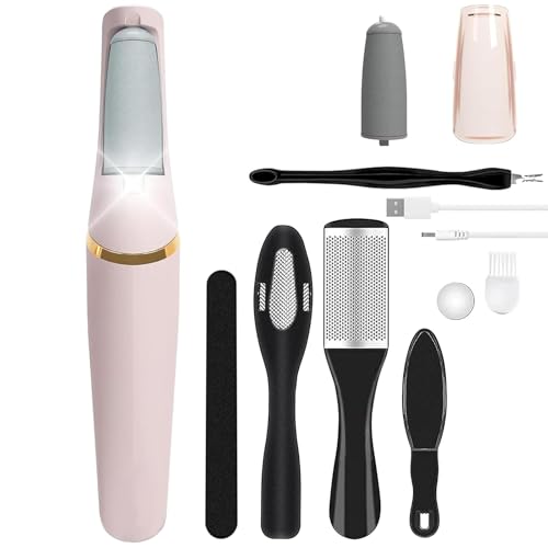 Foot File,Dongxw Electric Callus Remover USB Rechargeable Waterproof Hard Skin with 2 Rollers LED Light,8 in 1 Scraper Care Gift Kit for Cracked Heels Calluses Dead