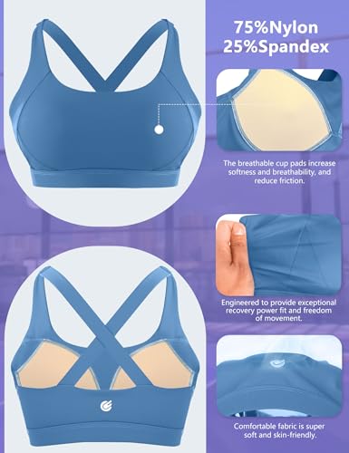 Image of Cordaw Pickleball Sports Bras Cross Back High Support | High Impact, Molded Cup, Workout Running Gym, Soft Fabric, Wide Strap, Scoop Neck, Moisture-Wicking, for Women