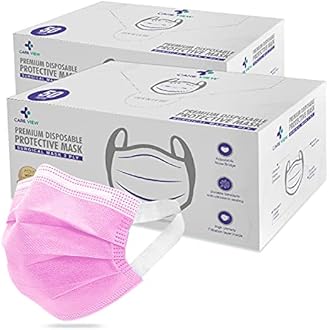 Careview N95 3 Ply Disposable Surgical Face Mask Box with FABRIC Earloop and built in Nose Pin, Certified by BFE>99% and PFE > 95%, SITRA, DRDO, ISO and CE (PINK, Pack of 400)