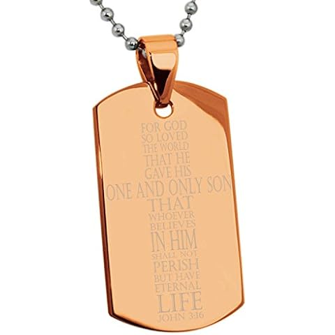 Tioneer Chapado en Oro Rosa Acero Inoxidable Juan 3:16 Colgante Cover