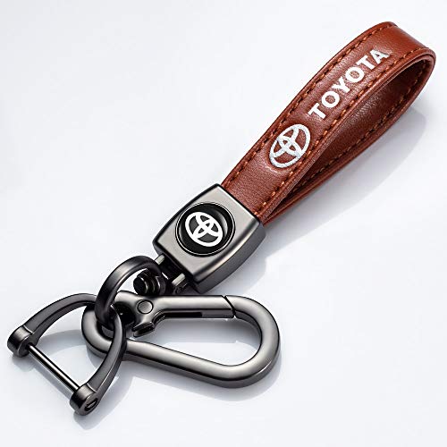 Genuine Leather Car Key Chain Suit for Toyota Car Logo Keychain Suit for Toyota Hatchback, Avalon, Camry, Prius,Avalon Corolla RAV4 Highlander Key Chain Keyring Styling Decoration Accessories(Brown)