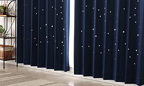 タコ宇宙人yk54-b遮光カーテン幅100ｃｍ丈178ｃｍ2枚入り Amazon｜遮光カーテン？ 星の形の穴があいています 5271ネイビーブルー