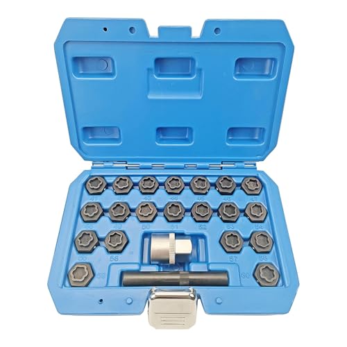 JEUCLEL 22PCS Wheel Locking Nut Key Kit Compatible with BMW Series Wheel Lock Nut Socket Adapter Set Anti-Theft Lug Removal Tool Anti-Theft Screw Remover Repair Tool