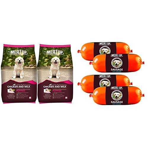Image of Meat Up Chicken and Milk Puppy Dry Dog Food, 3kg (Buy 1 Get 1 Free) & Meat Up Real Chicken Sausage (Pack of 2), 150gm per Sausage (Buy 1 Get 1 Free)