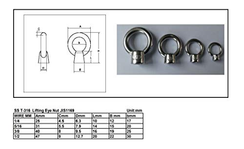 Usweldwire FBA316LEN 2 Pieces 316 Stainless Steel Lifting Eye Nut 1/2 Inch Unc Marine Grade  thumb #2