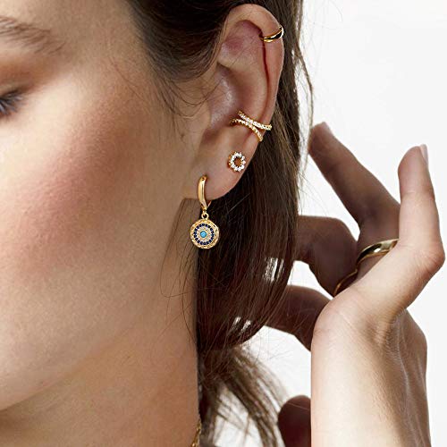 Trendy 18k Gold Plated Huggie Hoop Earrings CZ Evil Eye Charm Dangle Earrings Aesthetic Dainty Simple Earrings3