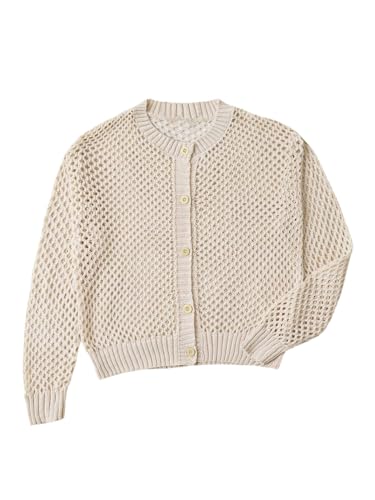 GORGLITTER Women's Crochet Cardigans Hollow Out Button Down Long Sleeve Boho Knit Sweater