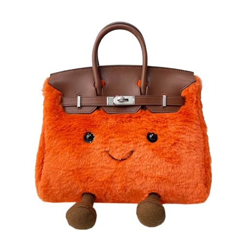 Women's Fashionable Fluffy cute design Handbag,Cross bodybag,Casual Tote Bag with long strap,Plush shoulder bag,Crossbody bag,Shopping Bag (Orange Faux Fur)